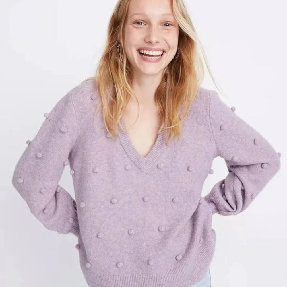 Madewell Bobble Dashwood V-Neck Sweater in Coziest Yarn Merino Wool Blend Size S